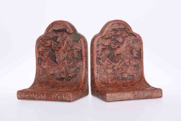 A PAIR OF CHINESE CINNABAR LACQUER BOOKENDS, PROBABLY 19TH CENTURY,