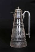 A VICTORIAN SILVER-PLATE MOUNTED ETCHED GLASS CLARET JUG,