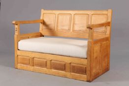 COLIN ALMACK A BEAVERMAN OAK SETTLE, CIRCA 1960'S/70'S, with panelled back, front and sides,