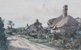 CLAUDE MUNCASTER (1903-1974), OLD COTTAGES, EAST KNIGHTON, signed and dated 1928, watercolour,