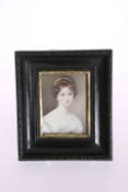 A PORTRAIT MINIATURE OF A YOUNG LADY, EARLY/MID 19TH CENTURY, on ivory,