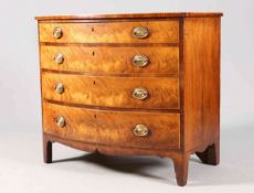 A REGENCY MAHOGANY BOW-FRONT CHEST OF DRAWERS, with four long graduated drawers,