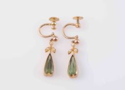 A PAIR OF SEED PEARL AND GREEN STONE EARRINGS,