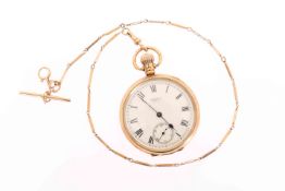 A WALTHAM 9 CARAT GOLD OPEN FACE POCKET WATCH,