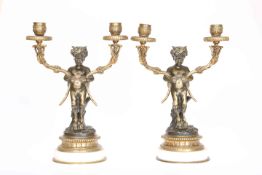 A PAIR OF FRENCH GILT AND PATINATED BRONZE CANDELABRA, 19TH CENTURY,