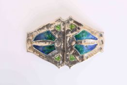 LIBERTY & CO A CYMRIC SILVER AND ENAMEL BELT BUCKLE, POSSIBLY DESIGNED BY ARCHIBALD KNOX,