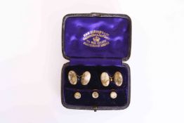 A PAIR OF VICTORIAN HARDSTONE CUFFLINKS, the mounts probably gold but unmarked, cased.