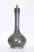 A KASHMIRI METAL BOTTLE VASE AND COVER, 19th Century, with foliate decoration.