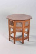 AN EASTERN INLAID HARDWOOD OCTAGONAL OCCASIONAL TABLE, the top with foliate brass inlay,