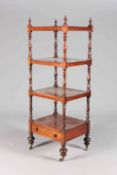 A MID-19TH CENTURY MAHOGANY ETAGERE, with three shelves and base drawer,