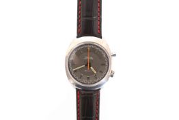 AN OMEGA CHRONOSTOP STAINLESS STEEL WRISTWATCH, with baton markers and centre sweep seconds, cal.