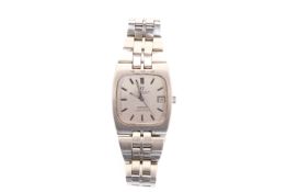 AN OMEGA CONSTELLATION AUTOMATIC CHRONOMETER STAINLESS STEEL WRISTWATCH, with rounded square dial,