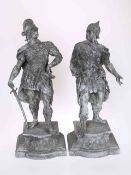 A LARGE PAIR OF STATUARY SPELTER FIGURES, cast as a Roman soldier and auxiliary,