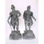 A LARGE PAIR OF STATUARY SPELTER FIGURES, cast as a Roman soldier and auxiliary,