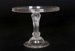 A MOULDED STEM GLASS TAZZA, CIRCA 1750-60, with upfolded plate rim,