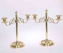 A PAIR OF LATE 18TH CENTURY BRASS CANDELABRA,