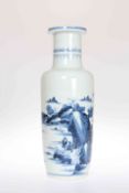 A CHINESE BLUE AND WHITE ROULEAU VASE,