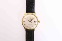 AN OMEGA SEAMASTER AUTOMATIC GOLD PLATED AND STAINLESS STEEL WRIST WATCH,