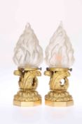 A VERY HANDSOME PAIR OF GILT METAL DESK LAMPS, 19TH CENTURY,
