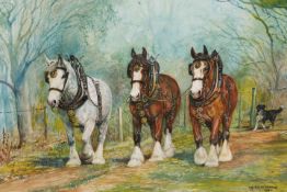 DOROTHY MARGARET AND ELIZABETH MARY ALDERSON (1900-1992) (1900-1988), THREE HEAVY HORSES IN HARNESS,