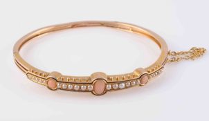 A CORAL AND SEED PEARL BANGLE, circa 1890-1900,