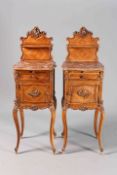 A PAIR OF LOUIS XV STYLE MARBLE-TOPPED POT CUPBOARDS,