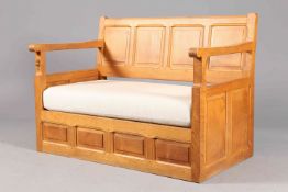 COLIN ALMACK A BEAVERMAN OAK SETTLE, CIRCA 1960'S/70'S, with panelled back, front and sides,