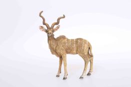 A COLD PAINTED BRONZE OF AN ANTELOPE, with spiralling horns, bears B in a vase mark.