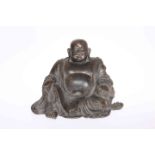 A CHINESE BRONZE OF A BUDDHA, cast seated holding beads, 18th or 19th Century.