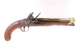 A BRASS BARRELED FLINTLOCK BLUNDERBUSS PISTOL BY STANTON OF OSWESTRY,