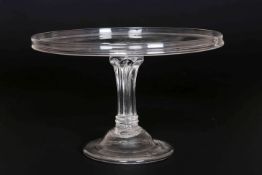 A MOULDED STEM GLASS TAZZA, CIRCA 1750-60, with upfolded plate rim,