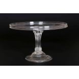 A MOULDED STEM GLASS TAZZA, CIRCA 1750-60, with upfolded plate rim,