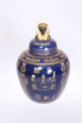 TUTANKHAMUN A LARGE CARLTON WARE GINGER JAR AND COVER, with death mask finial to the cover,