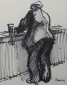 NORMAN STANSFIELD CORNISH (1919-2014), MAN AT BAR WITH PINT, signed, Flomaster pen on paper,