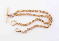 A GOOD VICTORIAN GOLD WATCH CHAIN, of heavy twist detail circular links with brushed metal details,