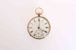 AN ENGLISH 18 CARAT GOLD OPEN FACE POCKET WATCH, hallmarked Sheffield 1910, the movement signed L.