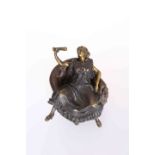 A METAMORPHIC COLD PAINTED BRONZE OF A RISQUE LADY,