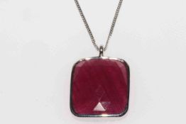 18 carat gold and harlequin cut unheated ruby pendant on chain