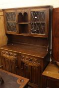 Oak linen fold panel dresser and Edwardian two door washstand (2)