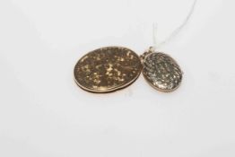 9 carat gold oval locket pendant and enamel and seed pearl decorated locket (2)