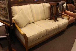 Ex Barkers three seater settee in light striped fabric