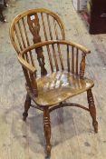 19th Century oak and elm child's Windsor chair with crinoline stretcher