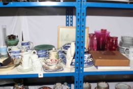 Shelley teaware, blue and white china, cranberry glass, oil lamp, Winnie the Pooh picture,