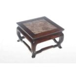 Small Chinese hardwood square stand with inset marble top