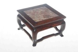 Small Chinese hardwood square stand with inset marble top