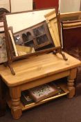 Rectangular pine coffee table, toilet mirror,