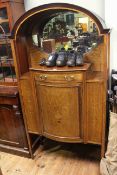 Edwardian mahogany and satinwood inlaid cabinet with domed mirror back canopy, 177.