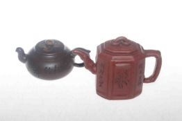 Two Chinese red ware teapots