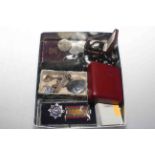 Box with silver jewellery, medals, coins, watches,