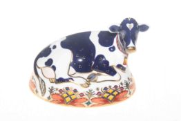 Royal Crown Derby friesian cow paperweight with box